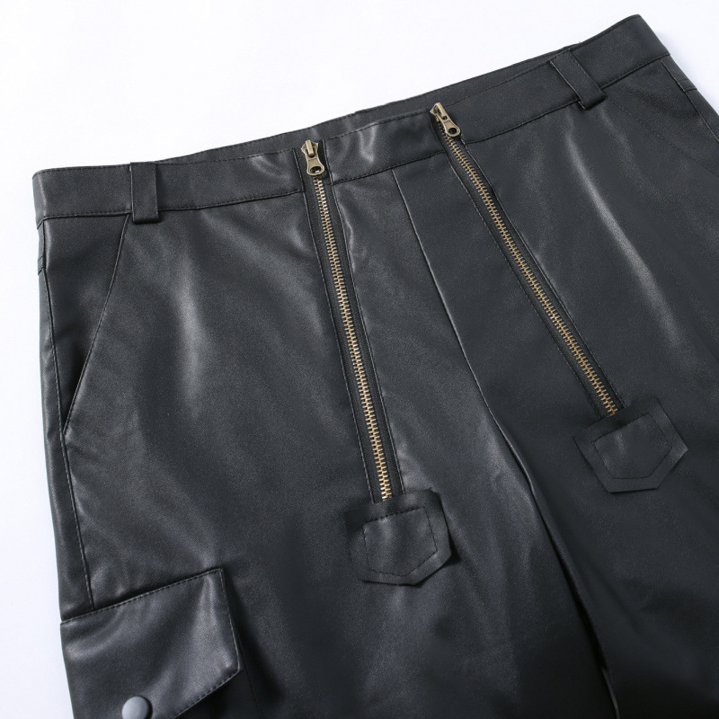 Muške PU kožne kratke hlače, jednofarbene, uski kroj, punk stil, casual nošenje