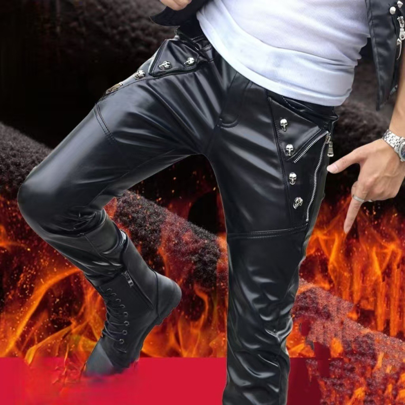 Muške PU kožne hlače – uski kroj, korejski stil, biker stil, srednji pojas, svakodnevna upotreba