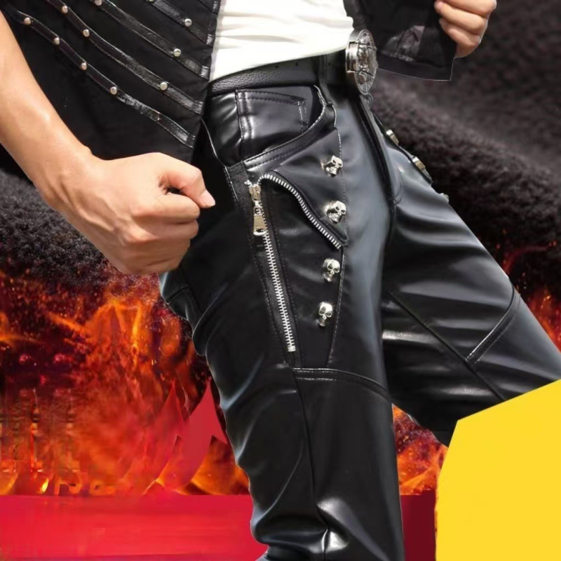 Muške PU kožne hlače – uski kroj, korejski stil, biker stil, srednji pojas, svakodnevna upotreba