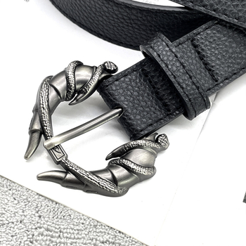 Kožni kaiš s kopčom od legure; jedinstven dizajn s dvostrukim zmijama i kandžom zmaja; nišni stil, punk street stil; širina 2-4 cm; PU koža; kopča od legure; kopčanje sa iglom; obrada: izrezivanje, graviranje, elektroplatiranje