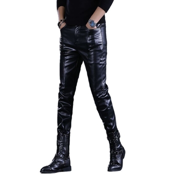 Muške PU kožne hlače, uski kroj, srednja struka, za scenske nastupe i vožnju motocikla, proljeće 2025