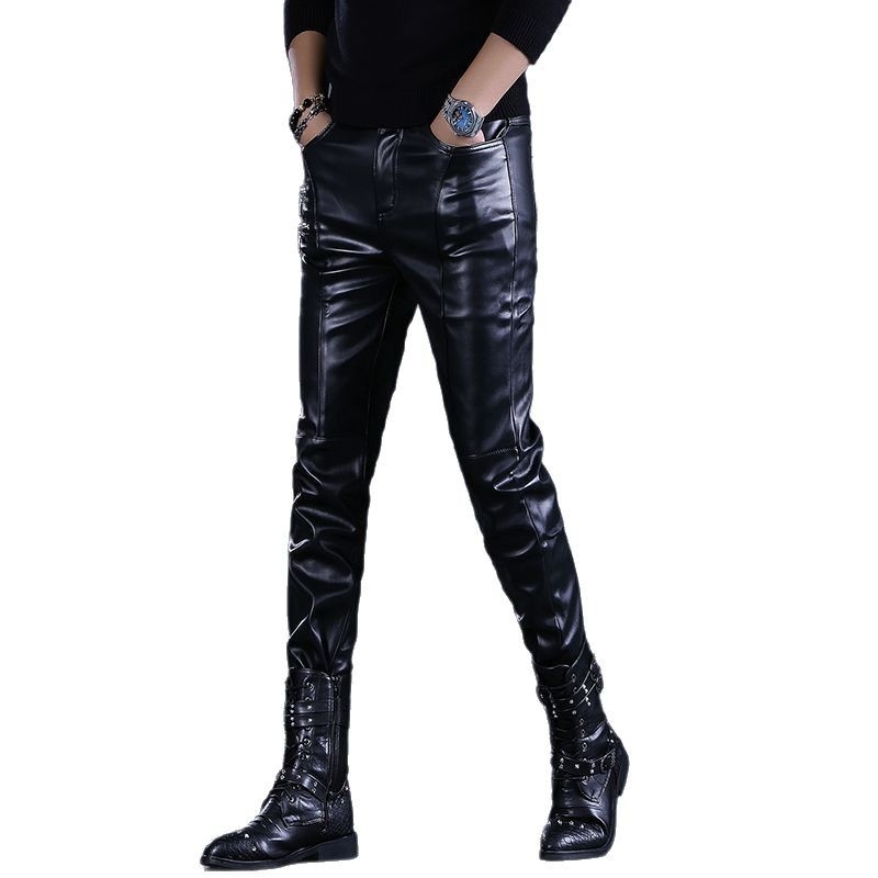Muške PU kožne hlače, uski kroj, srednja struka, za scenske nastupe i vožnju motocikla, proljeće 2025