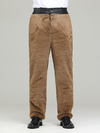 Ανδρικά δερμάτινα παντελόνια από βοδινό δέρμα, ίσια γραμμή, ψηλή μέση, επένδυση φλίς πολυεστερ, τετρά εποχές, Άνοιξη 2025 έκδοση