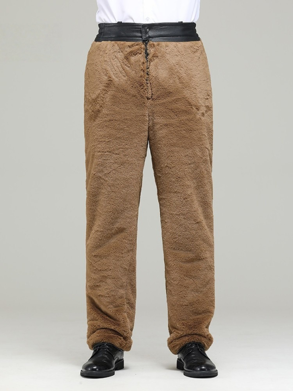 Ανδρικά δερμάτινα παντελόνια από βοδινό δέρμα, ίσια γραμμή, ψηλή μέση, επένδυση φλίς πολυεστερ, τετρά εποχές, Άνοιξη 2025 έκδοση