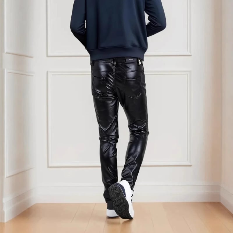 Muške PU kožne hlače, uski kroj, pencil stil, srednji pojas, korejski kroj, ljeto