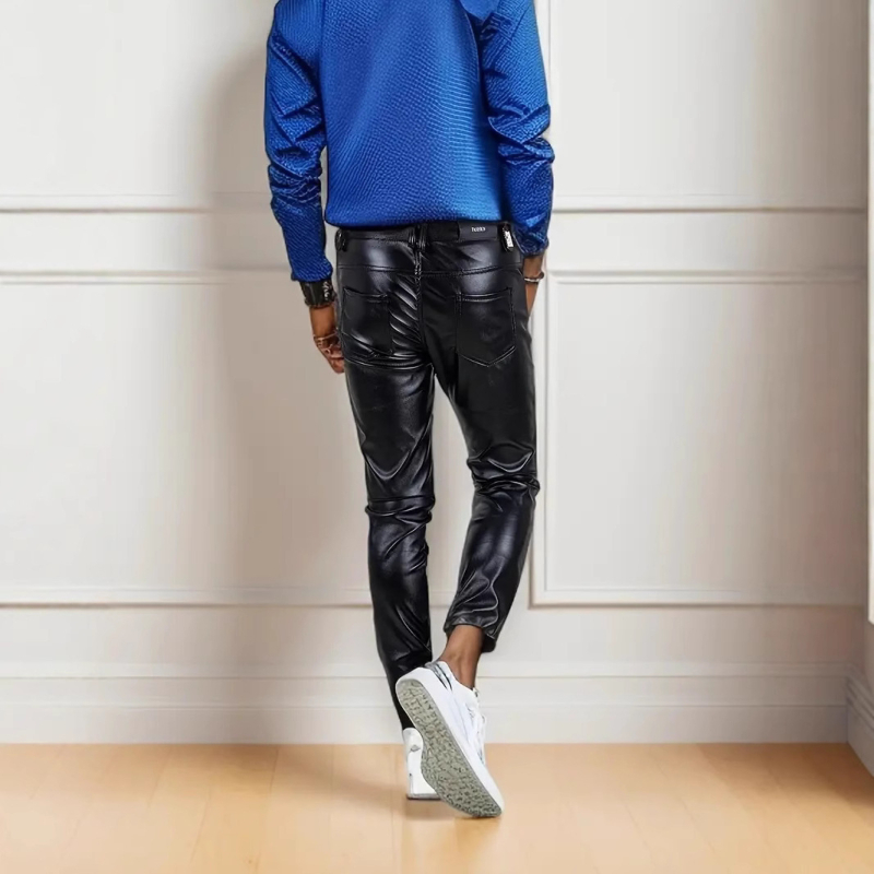 Muške PU kožne hlače, uski kroj, pencil stil, srednji pojas, korejski kroj, ljeto