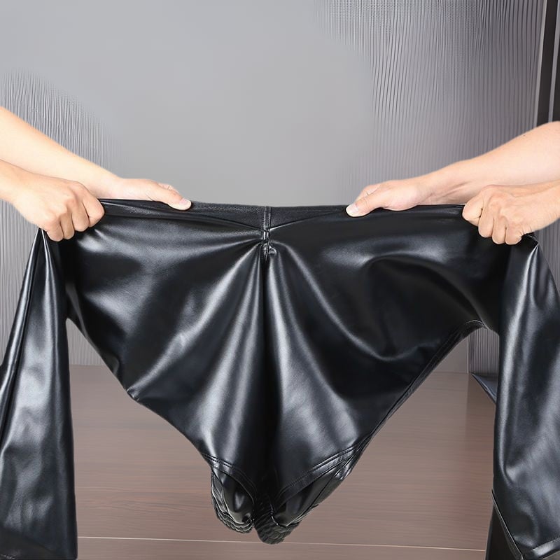 Férfi PU bőr nadrág, egyenes szabású, magas derék, téli vastag modell