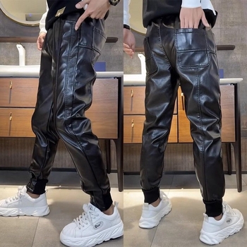 PU bőrhatású nadrág egyenes szabású, középmagas derék, poliészter bélés, téli 2024