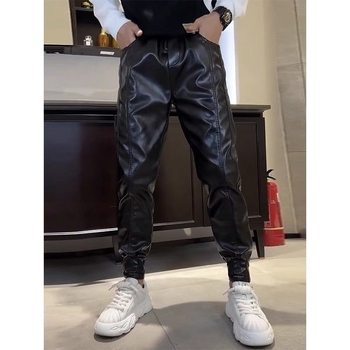 PU bőrhatású nadrág egyenes szabású, középmagas derék, poliészter bélés, téli 2024