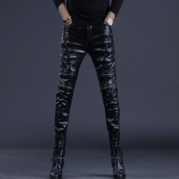 Férfi bőrnadrág – szoros szabás, középmagas derekú, PU anyag, PU bélés, Tavasz 2025