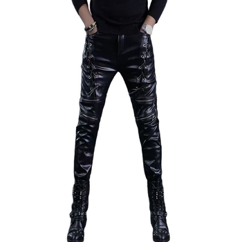 Férfi bőrnadrág – szoros szabás, középmagas derekú, PU anyag, PU bélés, Tavasz 2025