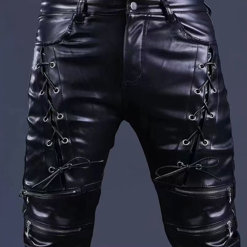 Férfi bőrnadrág – szoros szabás, középmagas derekú, PU anyag, PU bélés, Tavasz 2025