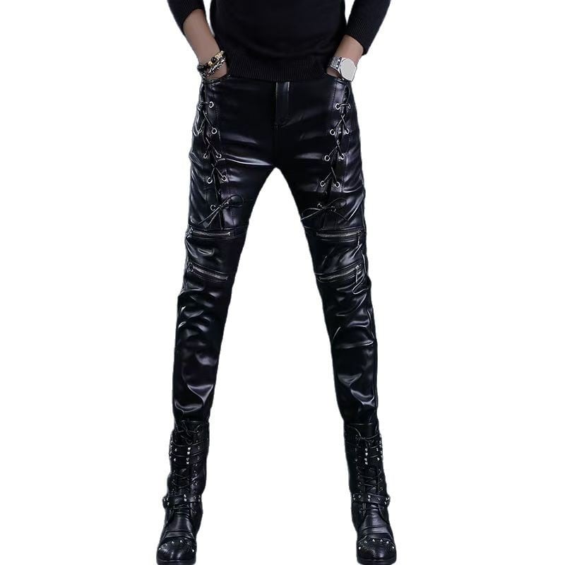 Férfi bőrnadrág – szoros szabás, középmagas derekú, PU anyag, PU bélés, Tavasz 2025