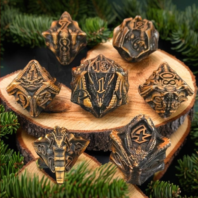 Kovinske zmajske kocke, 7-djelni set, cinkova legura, D20, pravokutni stil, dodatak za stolne RPG