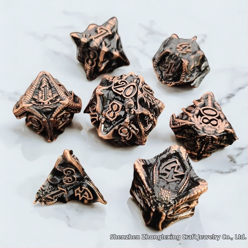 Kovinske zmajske kocke, 7-djelni set, cinkova legura, D20, pravokutni stil, dodatak za stolne RPG