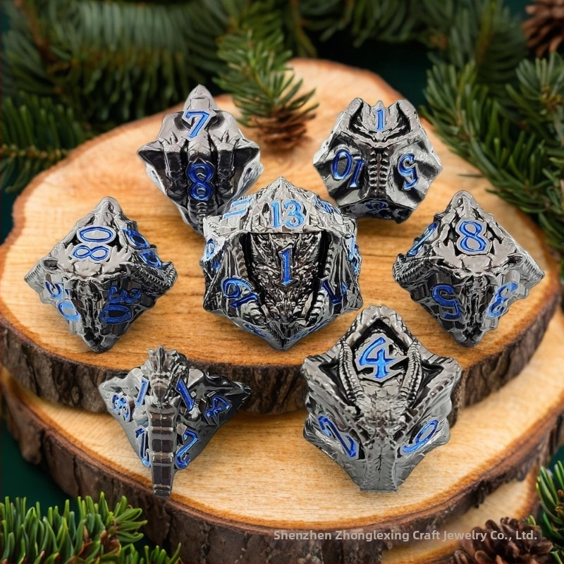 Kovinske zmajske kocke, 7-djelni set, cinkova legura, D20, pravokutni stil, dodatak za stolne RPG