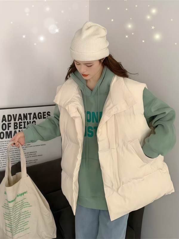 Γυναικείο γιλέκο από πολυεστέρα, με υψηλό γιακά, φερμουάρ εμπρός, κανονικό μήκος, μονόχρωμο σχέδιο, γέμισμα πολυεστέρα, άνετο στυλ ιαπωνο-κορεατικό