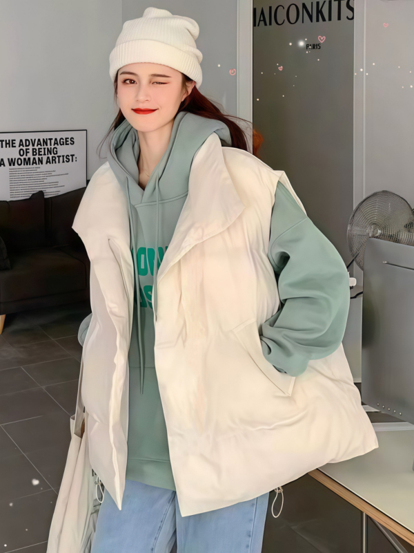 Γυναικείο γιλέκο από πολυεστέρα, με υψηλό γιακά, φερμουάρ εμπρός, κανονικό μήκος, μονόχρωμο σχέδιο, γέμισμα πολυεστέρα, άνετο στυλ ιαπωνο-κορεατικό