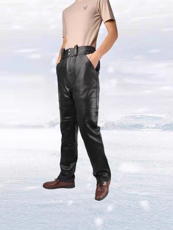 Valódi juhbőr nadrág, egyenes szabású, középmagas derekú, poliészter bélés, téli viselet