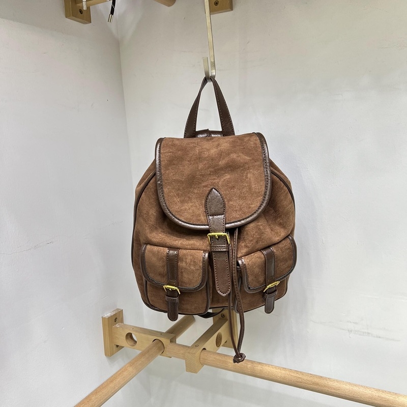 Ruksak s vintage casual stilom, PU materijal, velika kapaciteta, zatvarač s čvorom, tekstura deerskin fleece, za svakodnevnu upotrebu, proljeće 2024