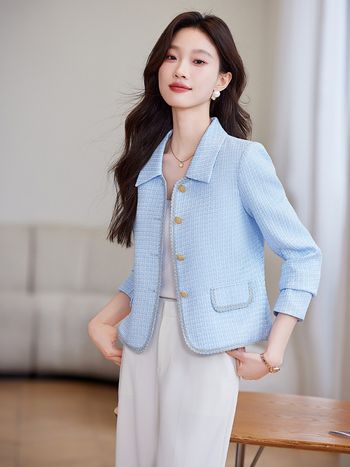 Női rövid zakó reverrel, egyszínű poliészter, 95%+ poliészter, hosszú ujjú, hossz 50–65 cm