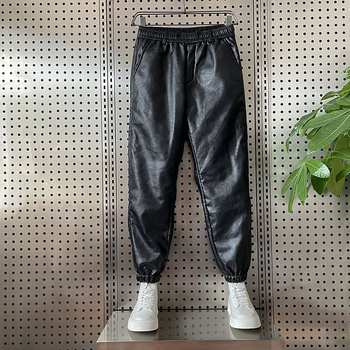 Műbőr nadrág fleece béléssel, téli szélálló, laza szabású