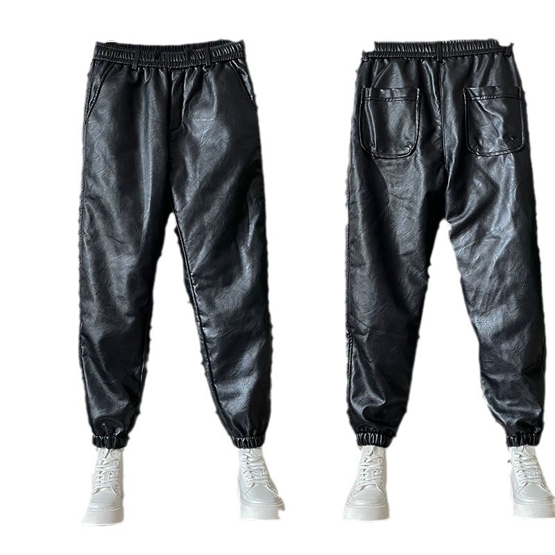 Műbőr nadrág fleece béléssel, téli szélálló, laza szabású