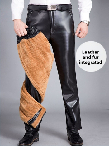 Pánske PU kožené nohavice na motocykel, PU podšívka, hrubšie na teplo, rovný strih, vysoký pás