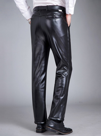 Férfi PU bőrből készült motorkerékpáros nadrág PU béléses, vastagított a melegen tartásért, egyenes szabású, magas derék