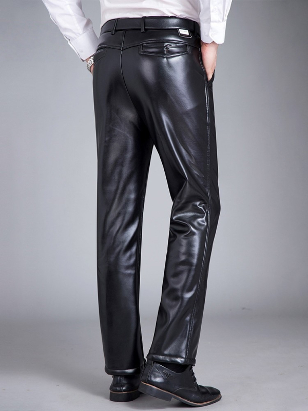 Férfi PU bőrből készült motorkerékpáros nadrág PU béléses, vastagított a melegen tartásért, egyenes szabású, magas derék