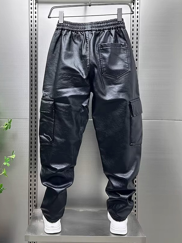 PU bőrnadrág, harém szabás, vastag anyag, sok zseb, koreai stílus