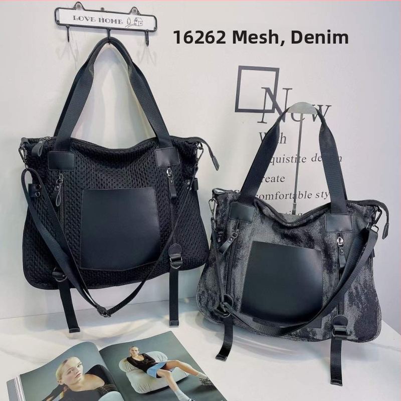 Denim Tote torba Rabbit Wolf leather – ženska torba sa zatvaračem i podstavom od poliester-pamuk