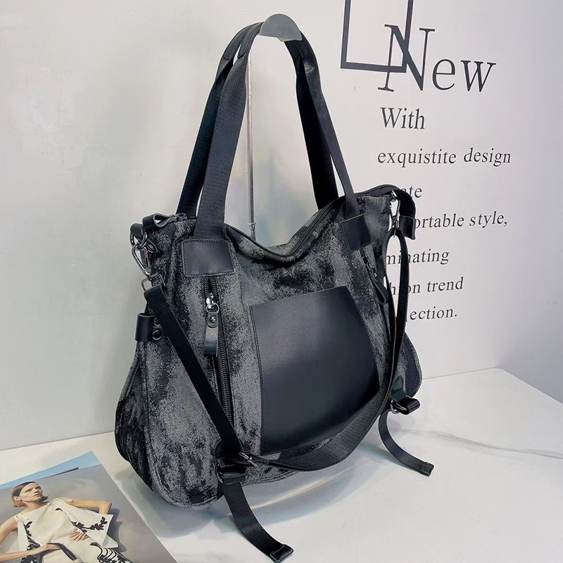Denim Tote torba Rabbit Wolf leather – ženska torba sa zatvaračem i podstavom od poliester-pamuk