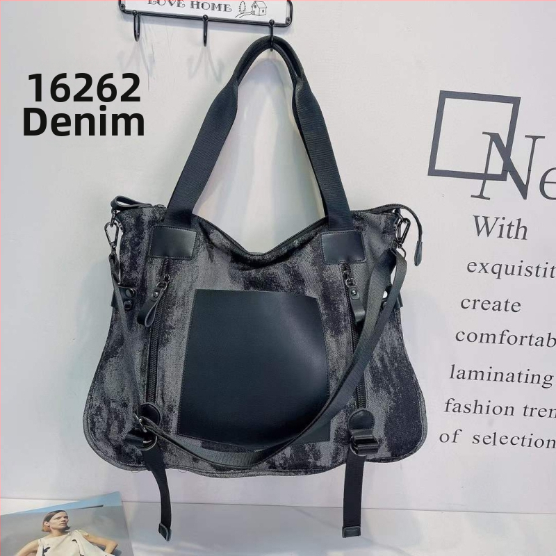 Denim Tote torba Rabbit Wolf leather – ženska torba sa zatvaračem i podstavom od poliester-pamuk
