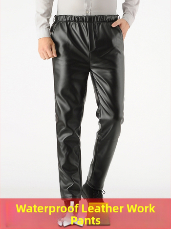 PU kožené nohavice na zimu - vodotesné, olejovzdorné, odolné voči škrabancom, vysoký pás