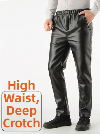 PU kožené nohavice na zimu - vodotesné, olejovzdorné, odolné voči škrabancom, vysoký pás