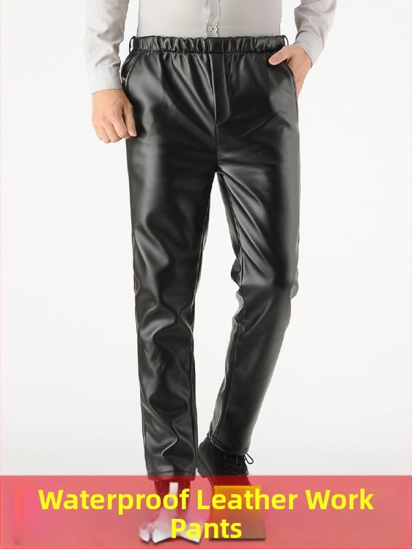 PU kožené nohavice na zimu - vodotesné, olejovzdorné, odolné voči škrabancom, vysoký pás