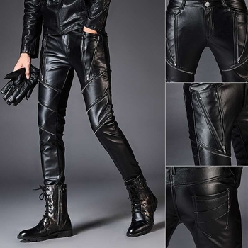 PU bőrből készült kerékpáros nadrág, szoros szabás, középmagas derék, rock stílus