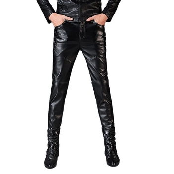 PU bőrből készült kerékpáros nadrág, szoros szabás, középmagas derék, rock stílus