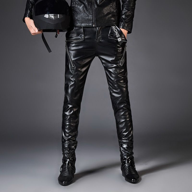 PU bőrből készült kerékpáros nadrág, szoros szabás, középmagas derék, rock stílus