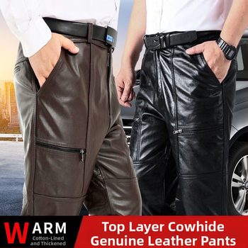 Férfi műbőr nadrág, magas derék, vintage stílus, pamut bélés, téli viselethez
