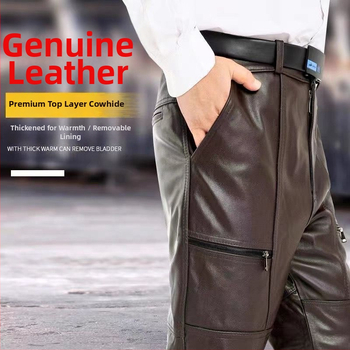 Férfi műbőr nadrág, magas derék, vintage stílus, pamut bélés, téli viselethez