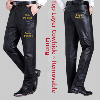 Férfi műbőr nadrág, magas derék, vintage stílus, pamut bélés, téli viselethez