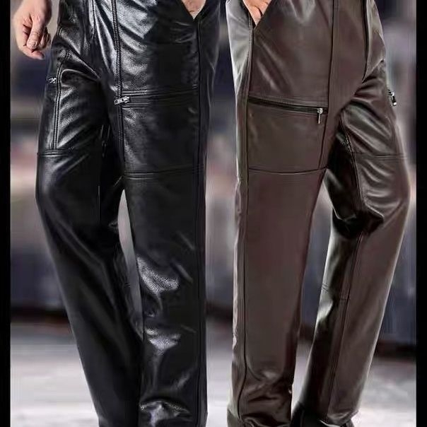 Férfi műbőr nadrág, magas derék, vintage stílus, pamut bélés, téli viselethez