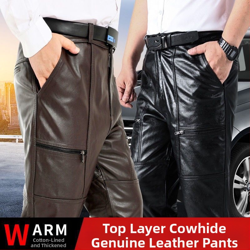 Férfi műbőr nadrág, magas derék, vintage stílus, pamut bélés, téli viselethez