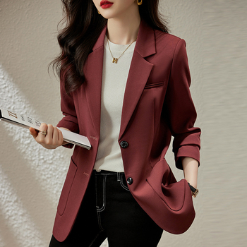 Дамско сако за костюм със средна дължина, полиестер-еластанова смес, едноцветно, едноредово закопчаване, костюмска яка