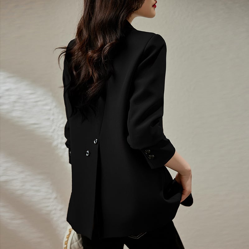 Дамско сако за костюм със средна дължина, полиестер-еластанова смес, едноцветно, едноредово закопчаване, костюмска яка