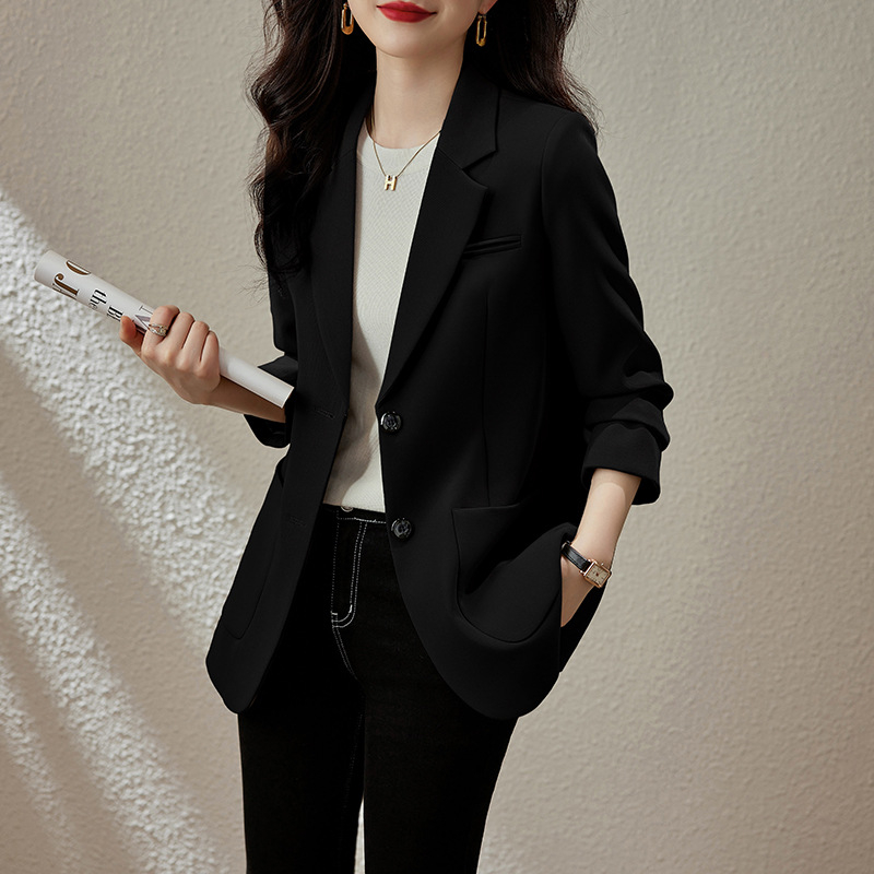 Дамско сако за костюм със средна дължина, полиестер-еластанова смес, едноцветно, едноредово закопчаване, костюмска яка