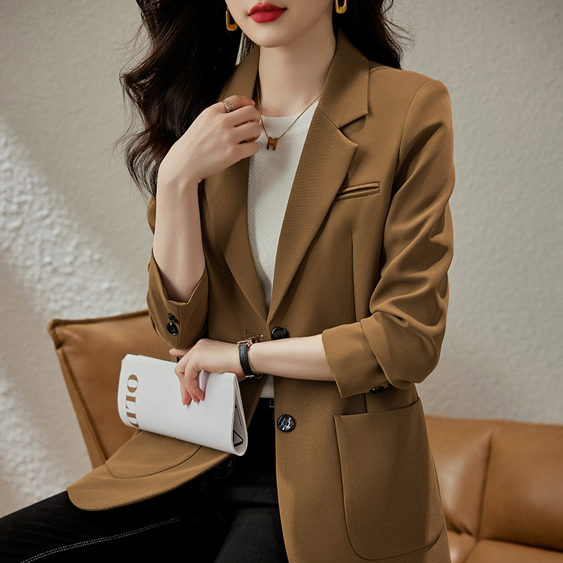 Дамско сако за костюм със средна дължина, полиестер-еластанова смес, едноцветно, едноредово закопчаване, костюмска яка