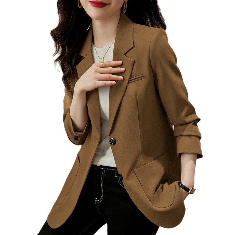 Дамско сако за костюм със средна дължина, полиестер-еластанова смес, едноцветно, едноредово закопчаване, костюмска яка